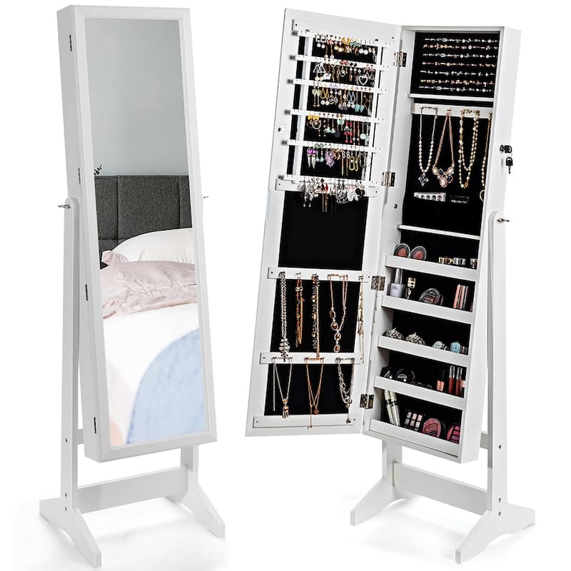 Costway Jewelry Cabinet Stand Mirror Armoire Lockable Organizer Large
