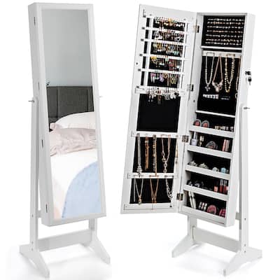 Costway Jewelry Cabinet Stand Mirror Armoire Lockable Organizer Large