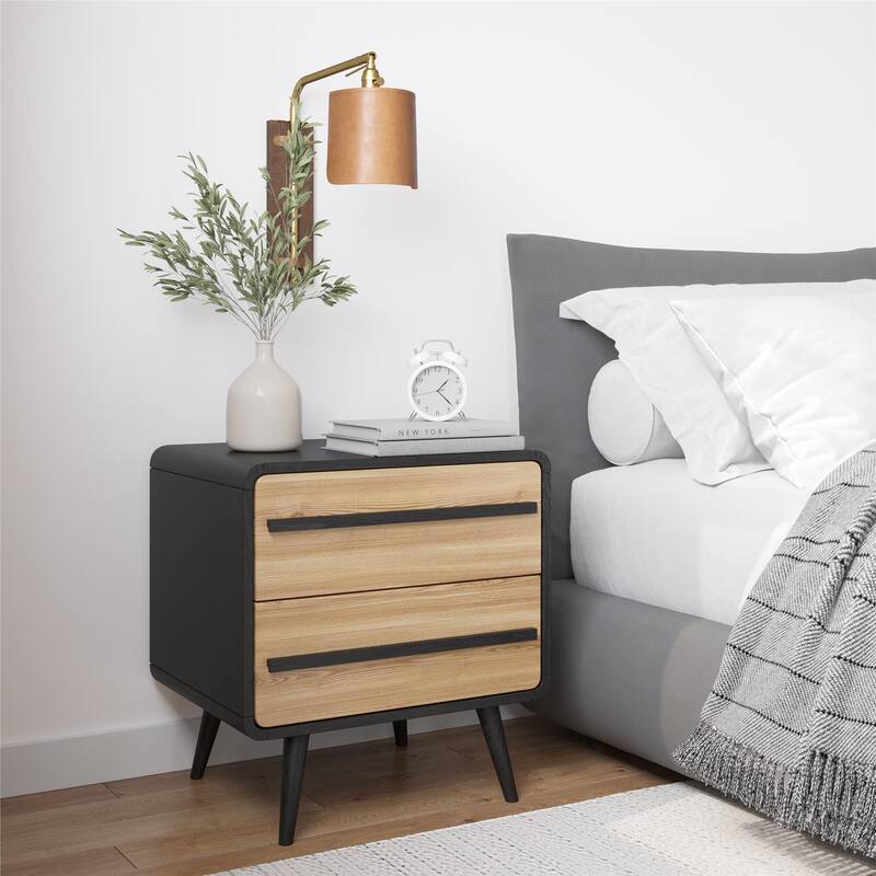 Ren Home Tilaa 2 Door Nightstand - Black/Oak - 2-drawer