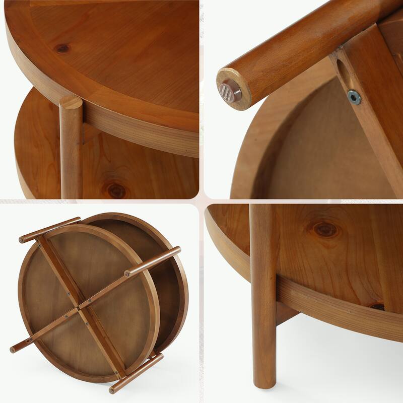 32" Double-Layer Solid Wood Round Coffee Table