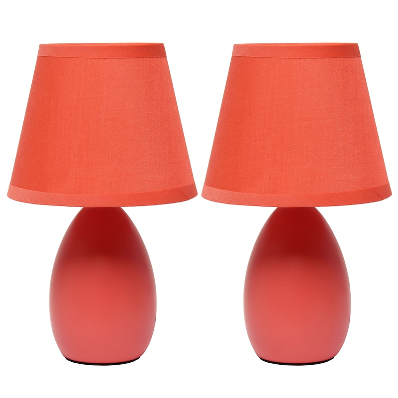 9.45" Petite Oblong Lamp 2 Pack Set w Matching Fabric Shade - Orange