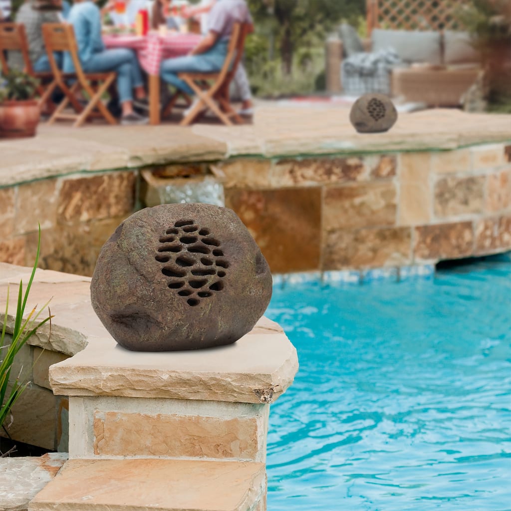 9 in. Tall Waterproof Bluetooth Solar-Powered Outdoor Wireless Rock Speaker - Set of 2