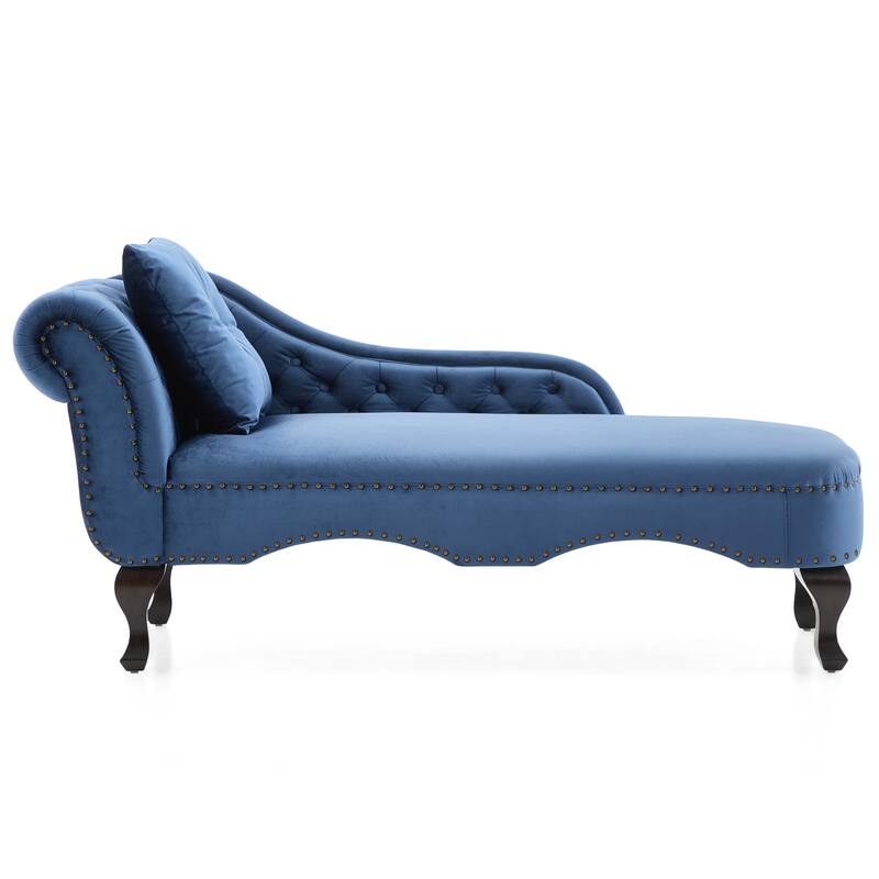 Christopher Knight Home - Bressi Modern Velvet Upholstered Chaise Lounge with Tufted Backrest, Nailhead Trim & Pillow