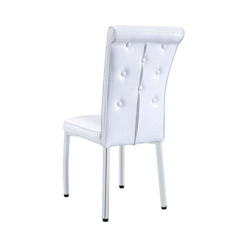 Set of 2 Retro alligator skin Upholstered dining chairs,with Crystal buckle design and Faux Leather design, metal legs