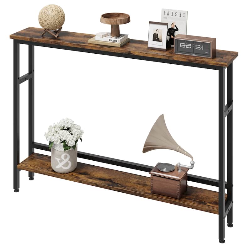 Narrow Console Table 2-Tier Sofa Table with Adjustable Shelf