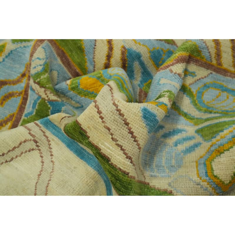 Vegetable Dye Wool Oushak Turkish Area Rug, Geometric Carpet - 11' 8'' X 9' 1''