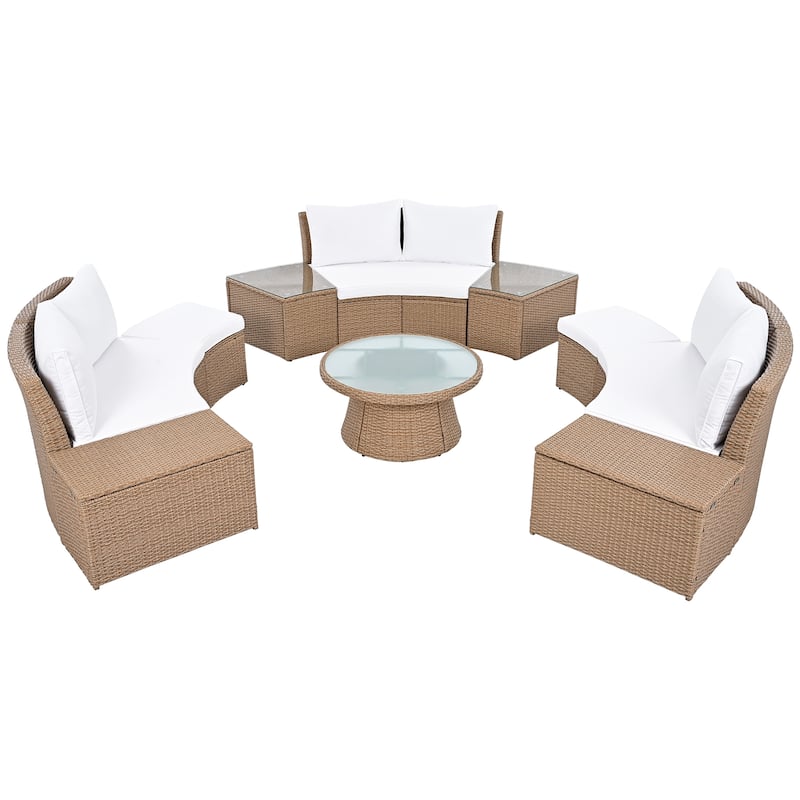 10-Piece Outdoor Rattan Modular Sectional Sofa Set with Coffee Table, Storage Box, Side Tables