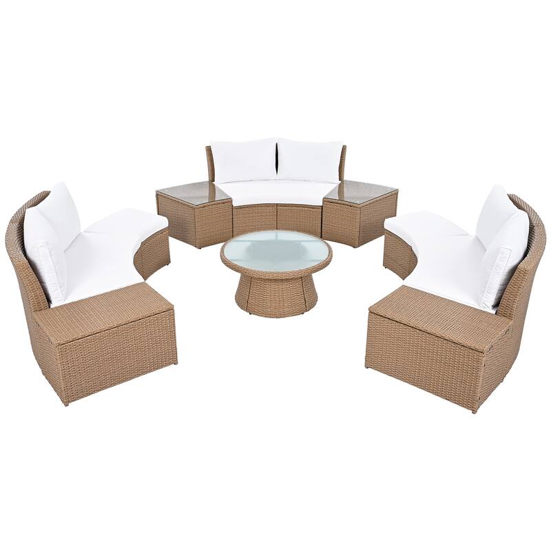10-Pieces Half Round Patio Sofa Set with 1 Foffee Table