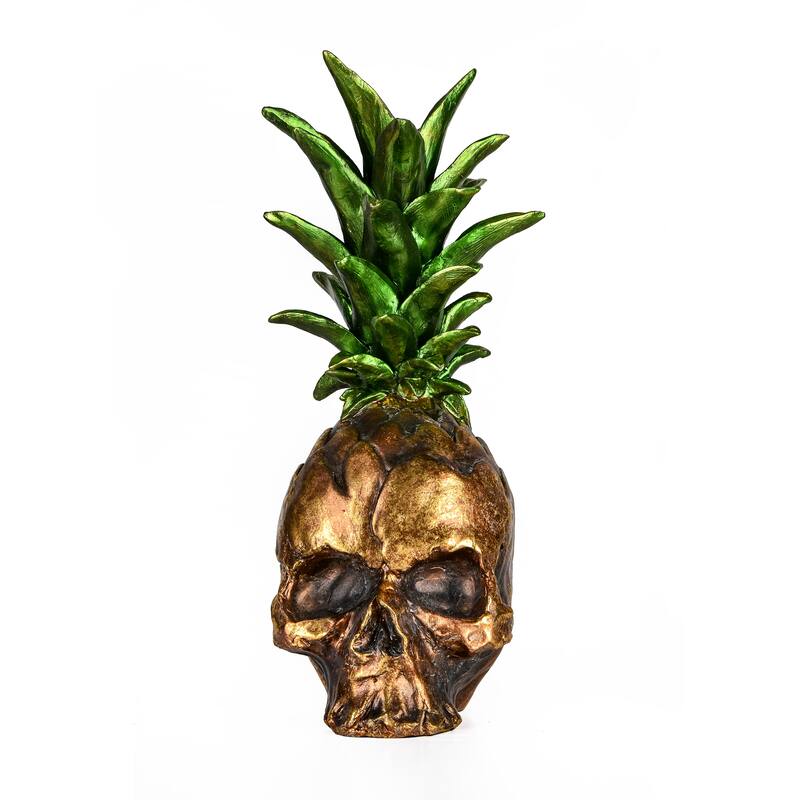 National Tree Company Halloween Tabletop Decoration, Gold, Pineapple Skull, 14 Inches - 14 in