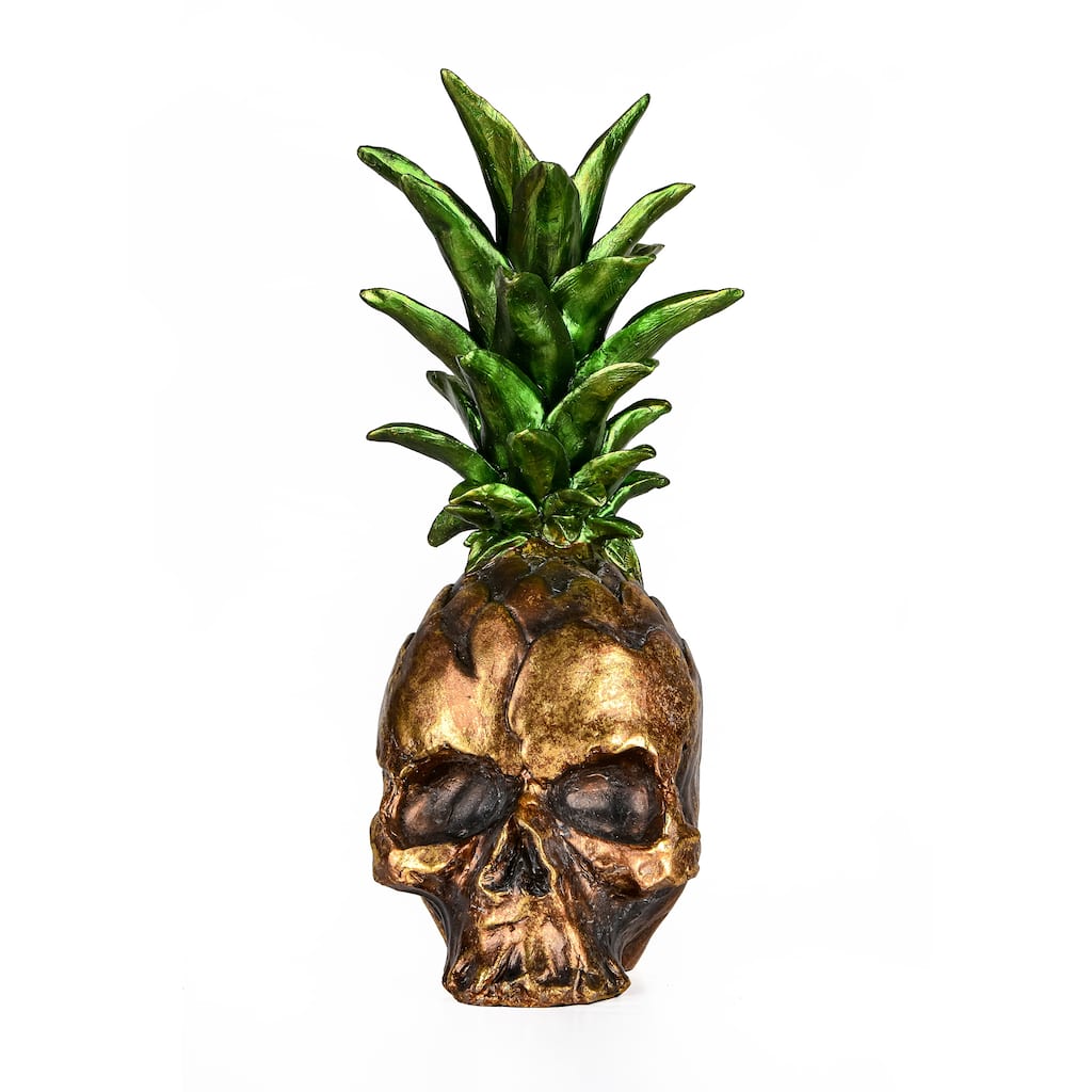 National Tree Company Halloween Tabletop Decoration, Gold, Pineapple Skull, 14 Inches - 14 in