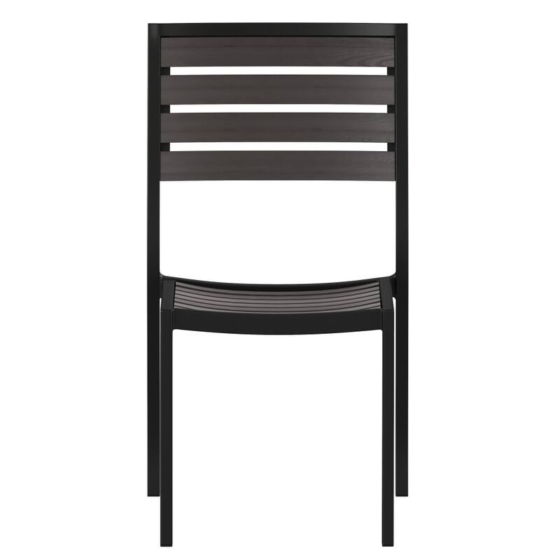 2 Pack Outdoor Faux Teak Side Chair with Poly Slats - Teak Patio Chair