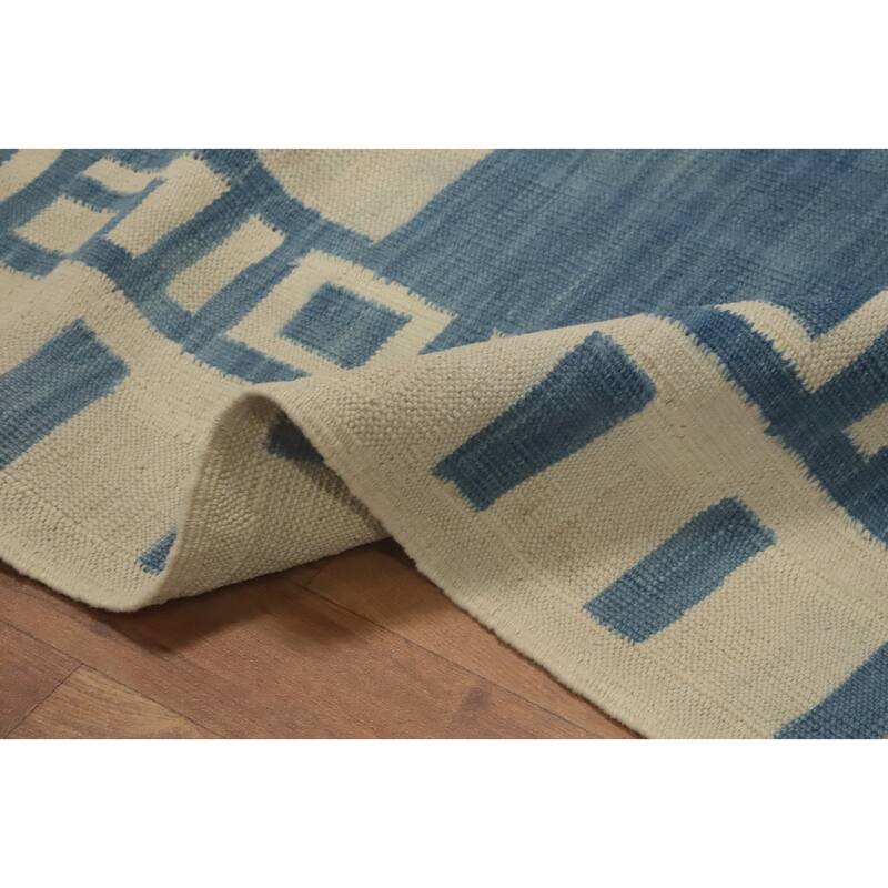 Hand Woven Oriental 100% Wool Carpet Southwestern Tribal Beige & Ivories Kilim Area Rug - 8' 5'' X 6' 8''