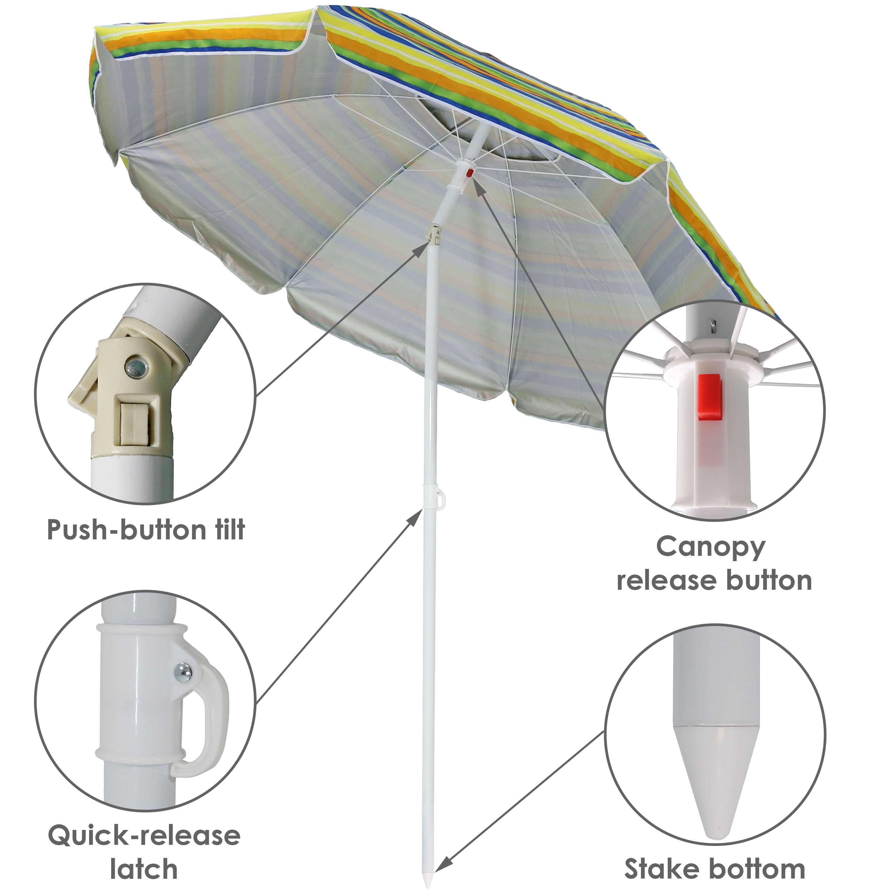 Sunnydaze 6-Foot Beach Umbrella with UV Protection and Tilt