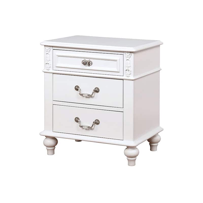 Wooden Dresser Nightstand with 3 Drawers in White Finish