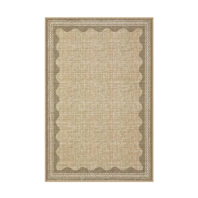Scalloped Pattern Rugs for Living Room Bedroom Soft Non Slip Low Pile Throw Carpet Washable Foldable Area Rug
