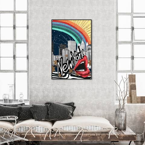 Oliver Gal 'New York Colorful' Cities and Skylines Wall Art Framed Canvas Print United States Cities - Gold, White