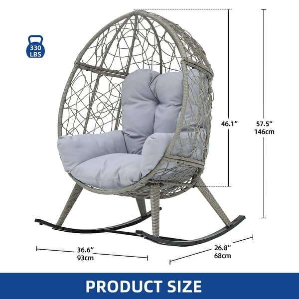 dimension image slide 1 of 2, Moasis Cushioned Egg Chair with Rocker, PE Wicker