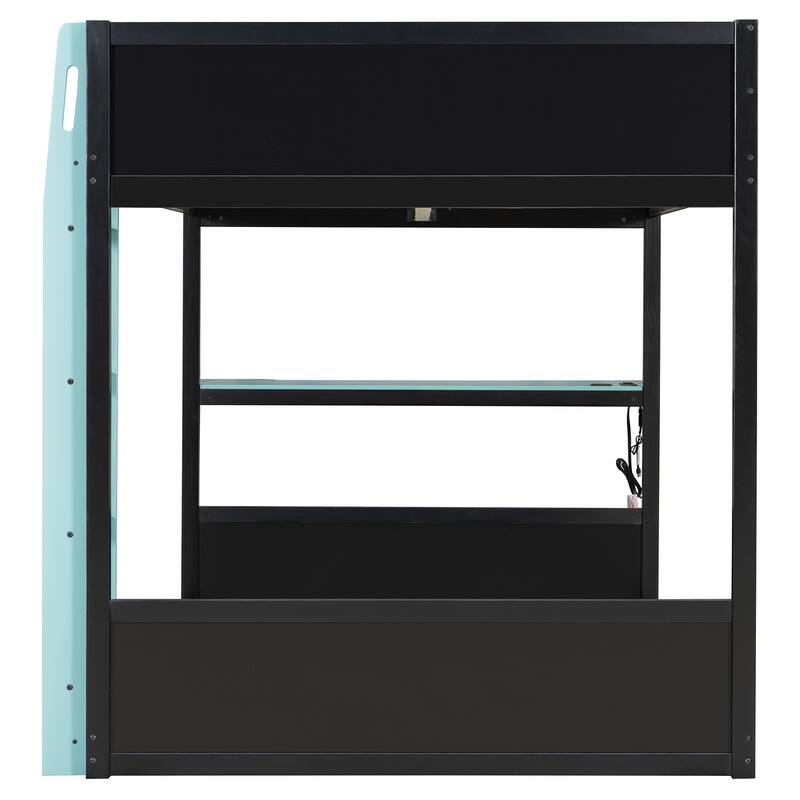 Full Size Gaming Loft Bed with RGB Desk & LED Lights - Heavy Duty Esports Bunk Bed with USB Ports, Cable Management for Gamers