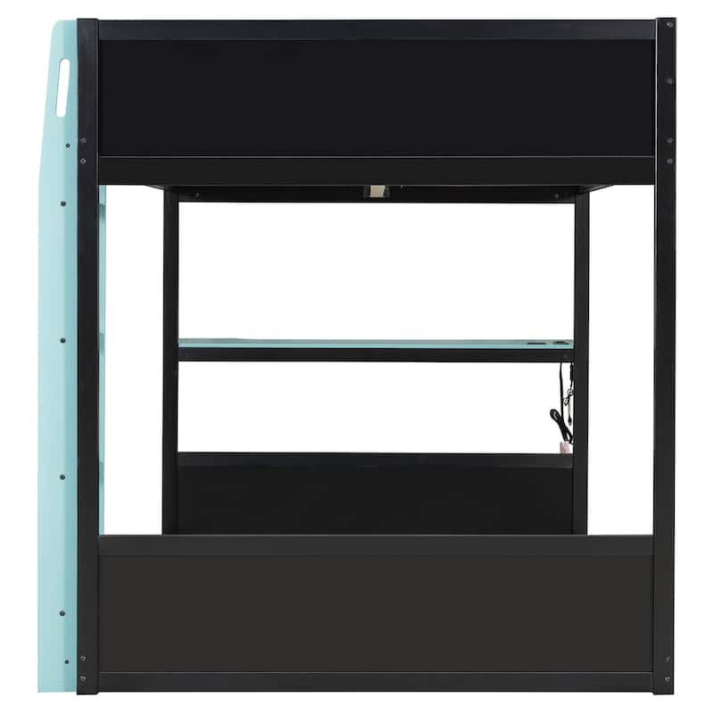 Gaming Loft Bed with Desk LED USb Shelf Full Size