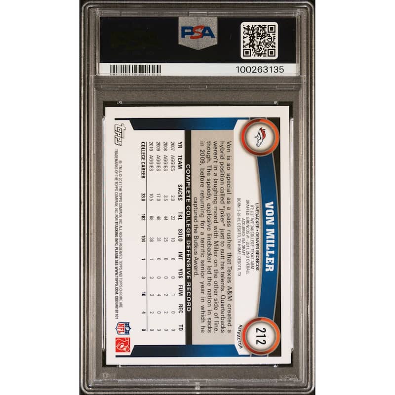 Von Miller 2011 Topps Chrome Orange Refractor Rookie Card #212 Auto PSA 00263135 - 8' x 11'