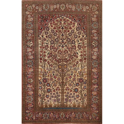 Hand Knotted Oriental 100% Wool Carpet Traditional Floral Beige & Ivories Isfahan Area Rug - 6' 5'' X 4' 8''