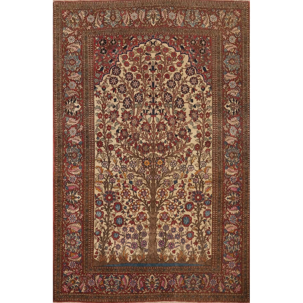 Hand Knotted Oriental 100% Wool Carpet Traditional Floral Beige & Ivories Isfahan Area Rug - 6' 5'' X 4' 8''