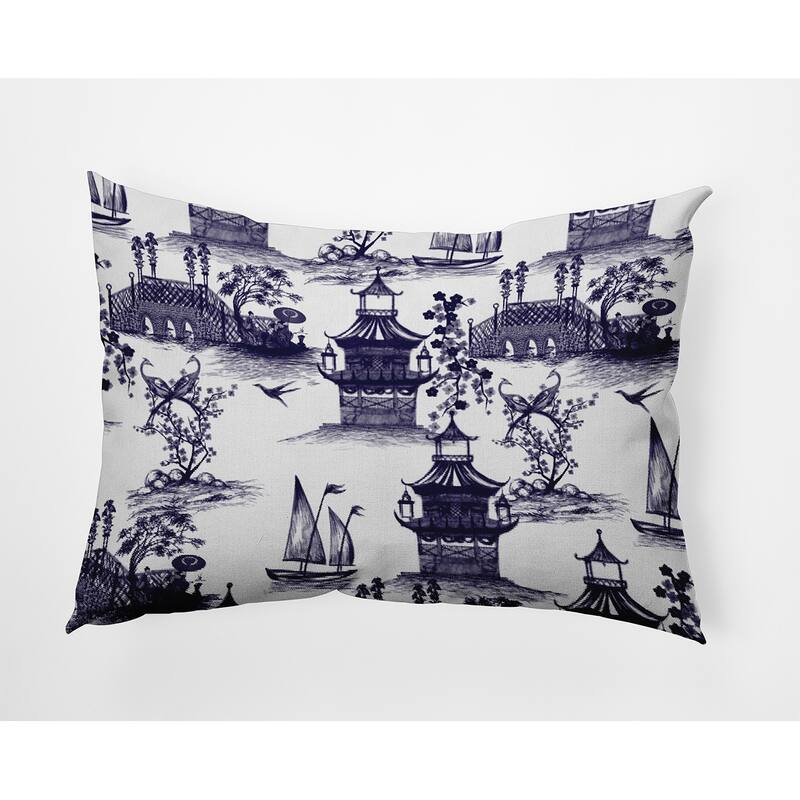 China Old Indoor/Outdoor Throw Pillow - Spring Navy - 14" x 20"
