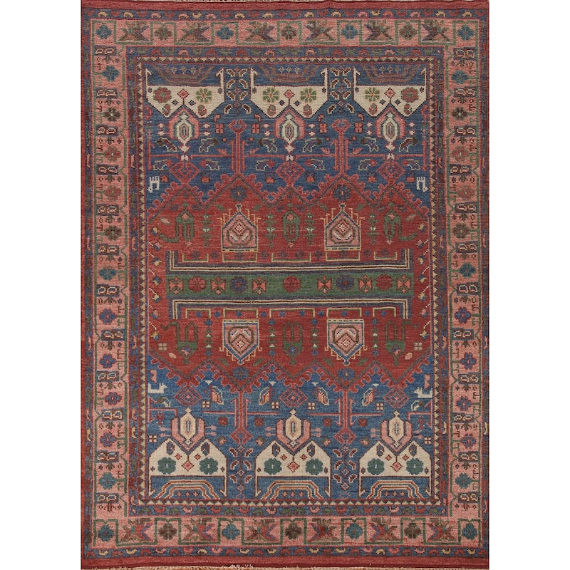 Geometric Red Sirjan Oriental Area Rug Handmade Wool Carpet - 7'11"x 9'11"