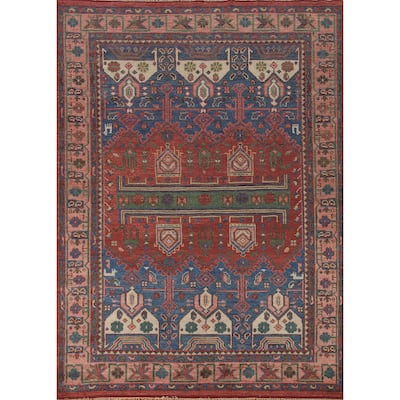 Geometric Red Sirjan Oriental Area Rug Handmade Wool Carpet - 7'11"x 9'11"