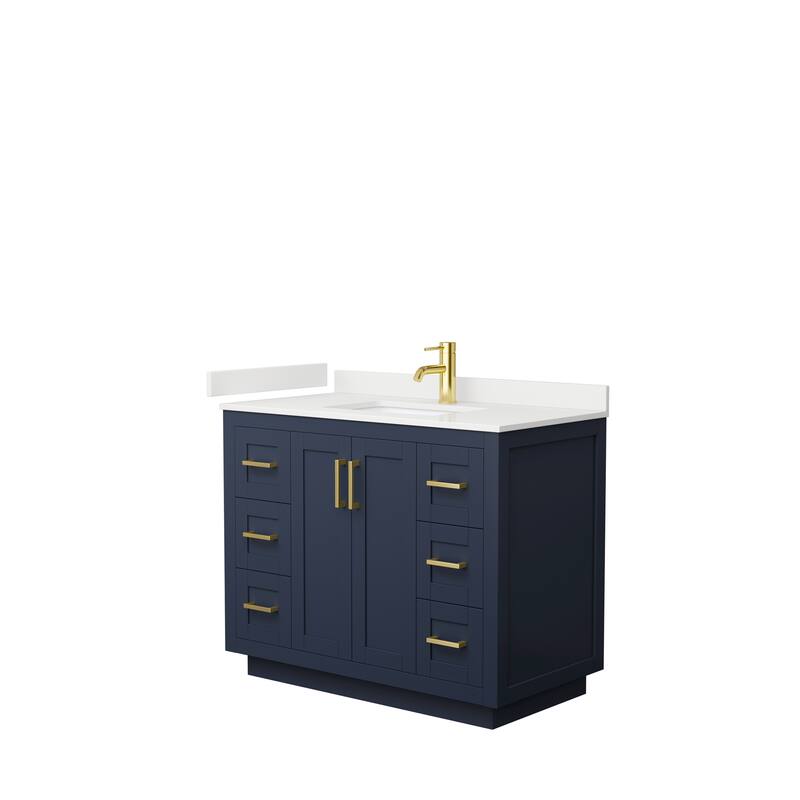 Miranda 42-inch Single Vanity, Quartz Top - Dark Blue, Gold Trim, White Quartz Top