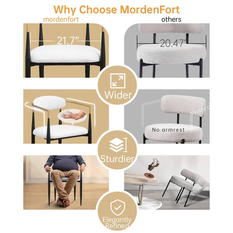 Morden Fort Modern Dining Chairs Upholstered Boucle Armchairs Set of 4 with Metal Frame