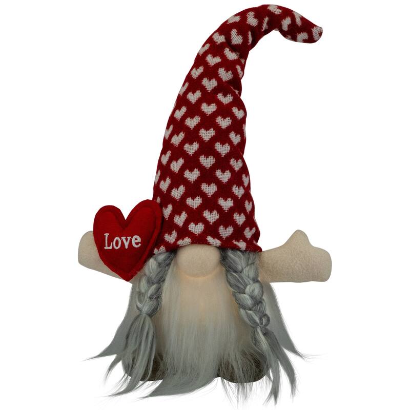 LED Lighted Girl Valentine's Day Gnome with Love Heart - 13" - Red