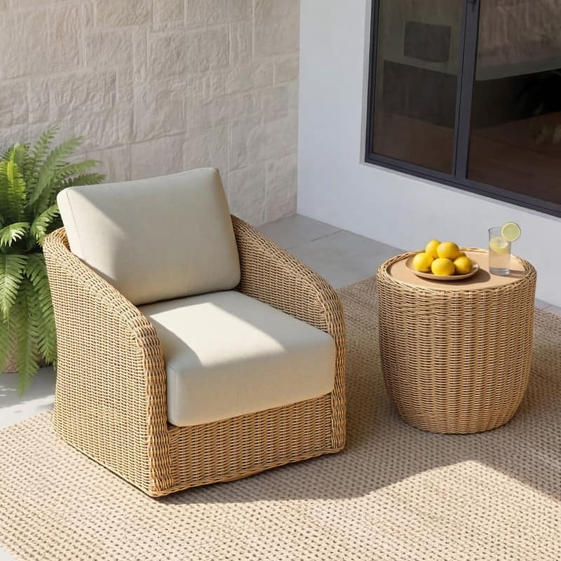 Spruce & Spring Patio Fruniture Outdoor Swivel Chair and Side Table