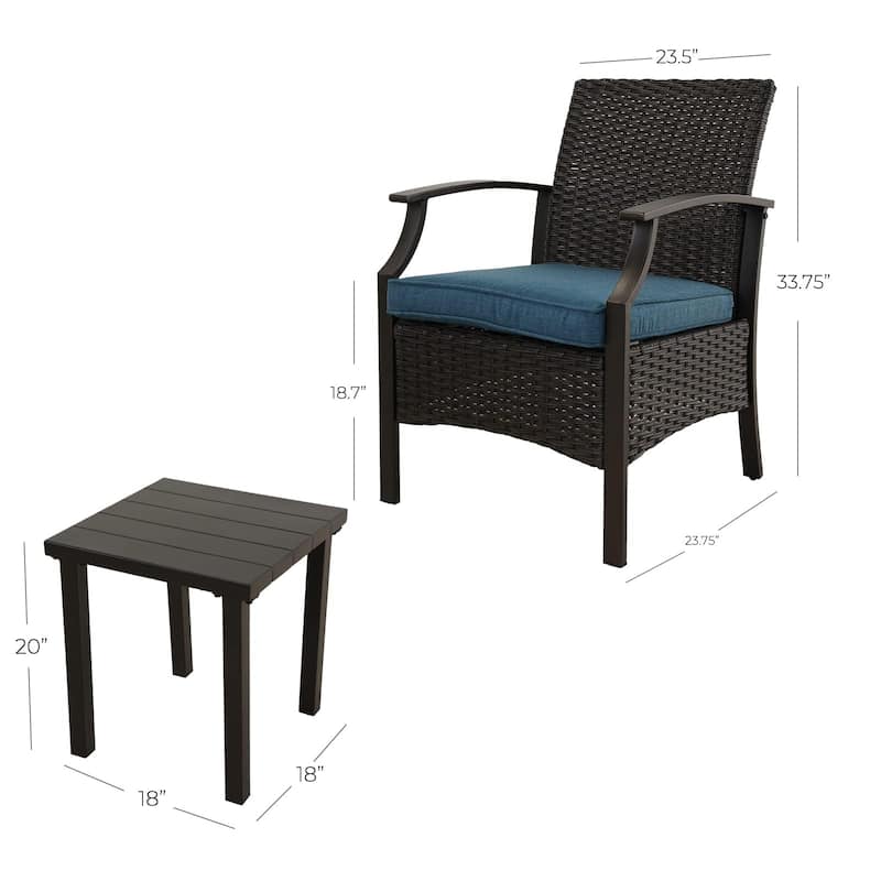 3 Pieces Outdoor Furniture Set, Wicker Table and Chairs