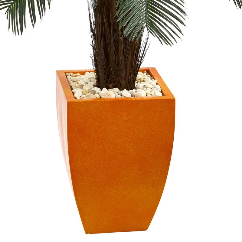 4.5ft Cycas Artificial Tree in Orange Planter with UV Resistant Green Fronds for Tropical Home or Outdoor Decoration