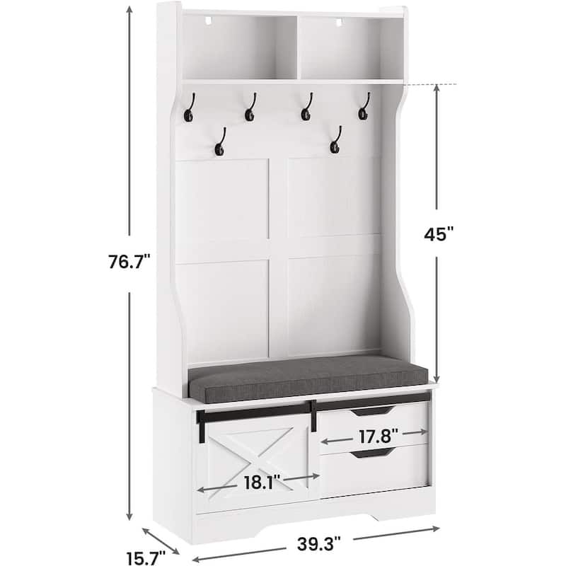 Hall Tree With Bench And Shoe Storage Coat Rack Barn Door