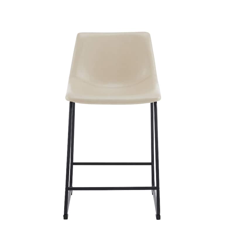 Faux Leather Bar Stools Set of 2, Counter Height Bar Stool with Back, Kitchen Island Chairs with Metal Legs and Footrest