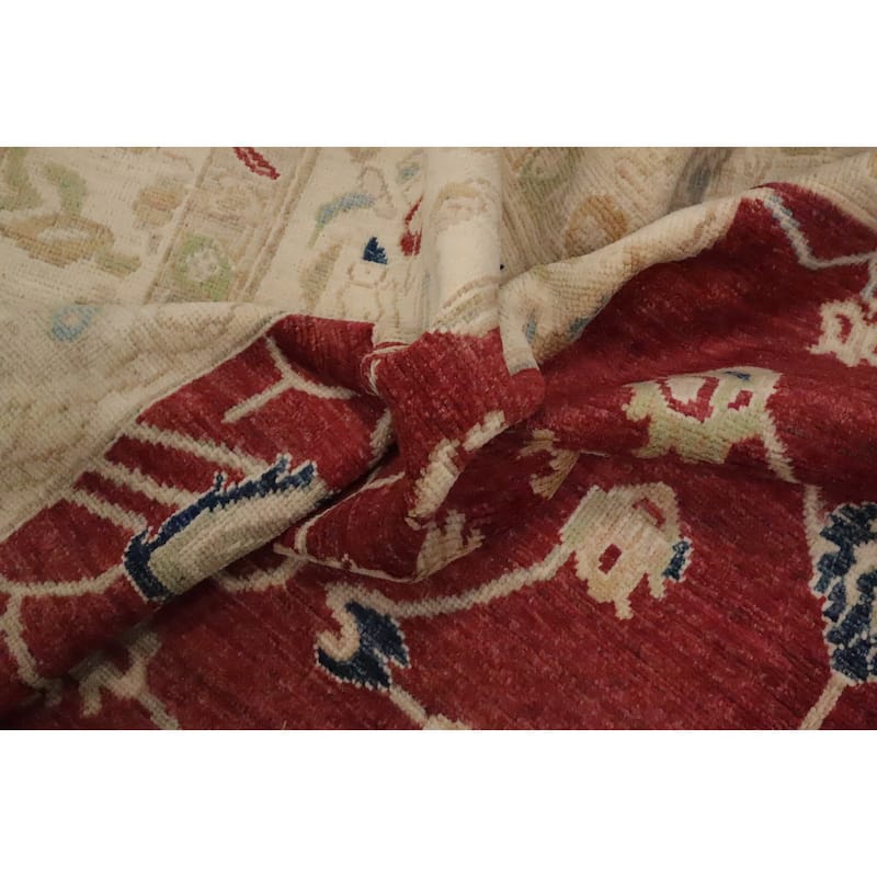 Hand Knotted Oriental 100% Wool Carpet Transitional Medallion Red Oushak Area Rug - 11' 10'' X 8' 11''