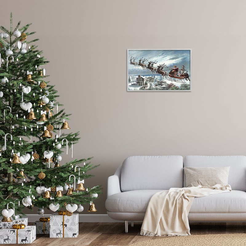 Stupell Santa's Sleigh over Town Framed Giclee Art Design By Arlington Prints