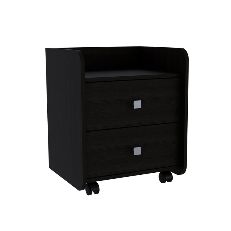 Modern Black Nightstand with Two Drawers & Metal Handle, 22 Inch Height