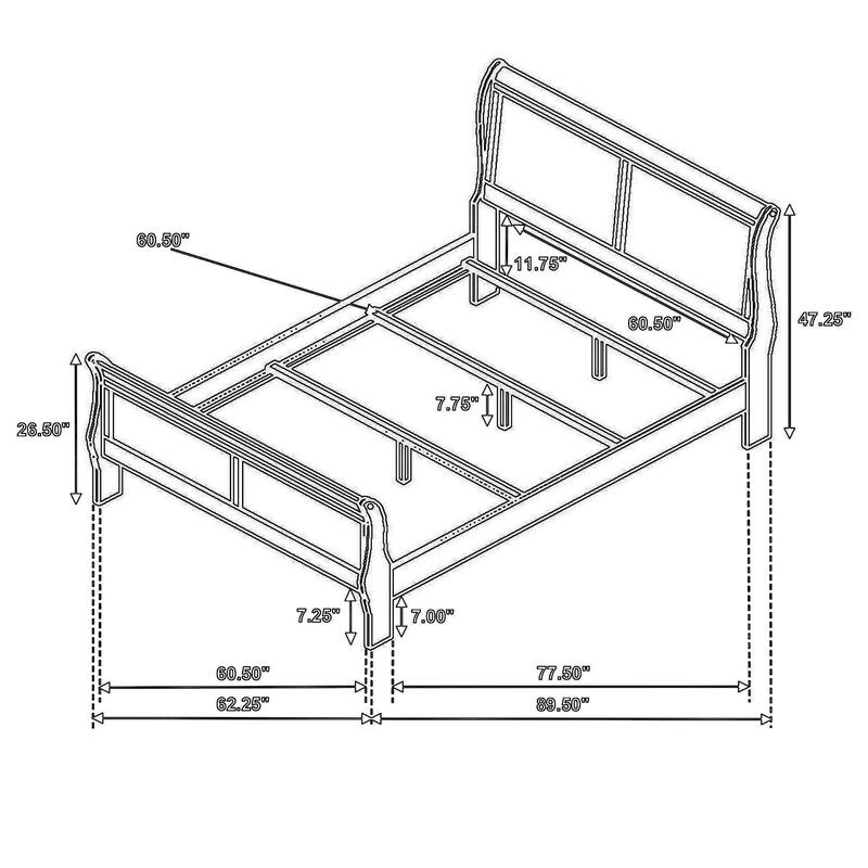 Nim Queen Size Bed, Sleigh Panel Headboard Design, White, Low Profile