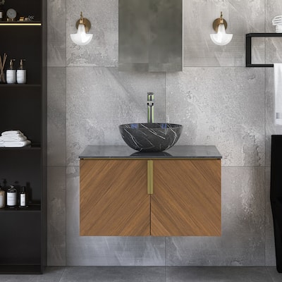 Wall-Mounted Bath Vanity in Oak with Ceramic