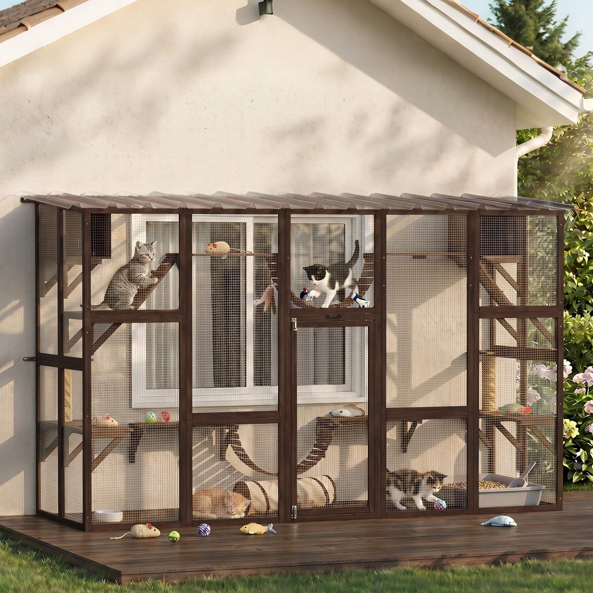 PawHut Catio Outdoor Cat Enclosure Windo with Weather Protection Roof for Multiple KittiesYellow