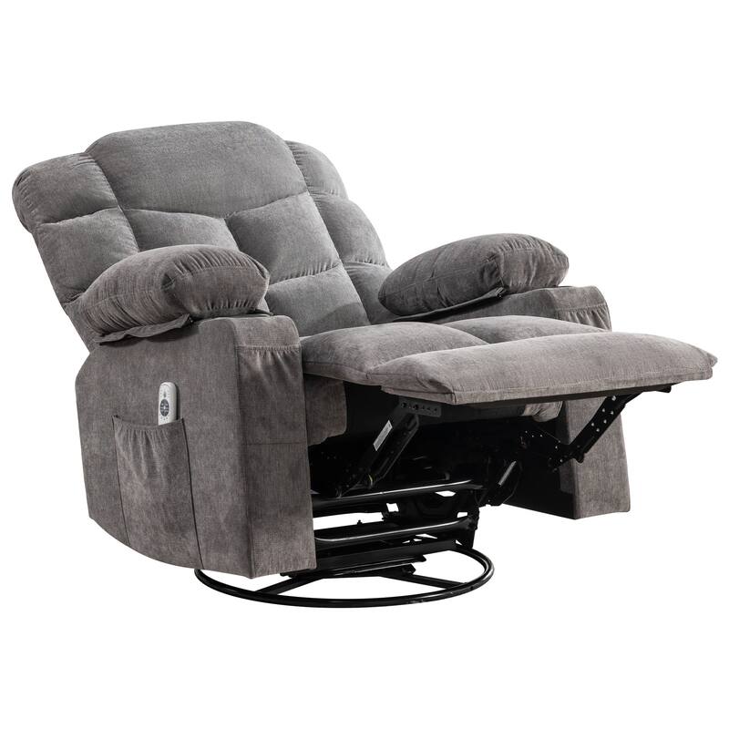 Swivel Massage Recliner Chair with Lumbar Heating, Oversized Lounge Sofa with Cup Holders, USB Port & 2 Side Pockets