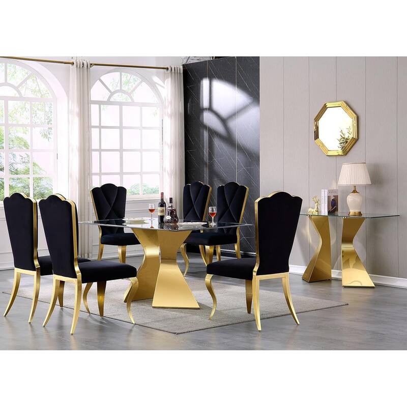 63 inch Glass Dining Table Modern Dining Room Table for 4-6 with Rectangle Tempered Glass Top and Metal Legs