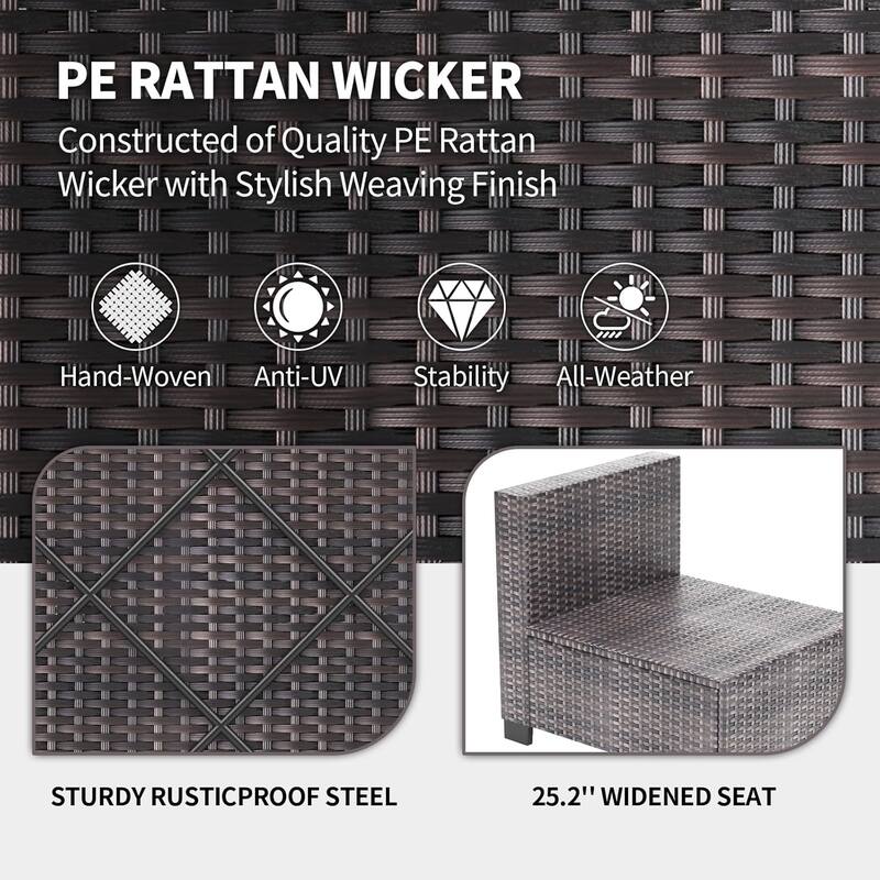 7-Piece Patio Conversation Sofa Set with Cushions and Glass Top Coffee Table