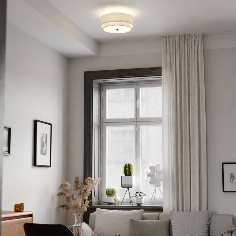 Burnaby Mid-Century Modern Ceiling Mount Light White Linen Drum Shade