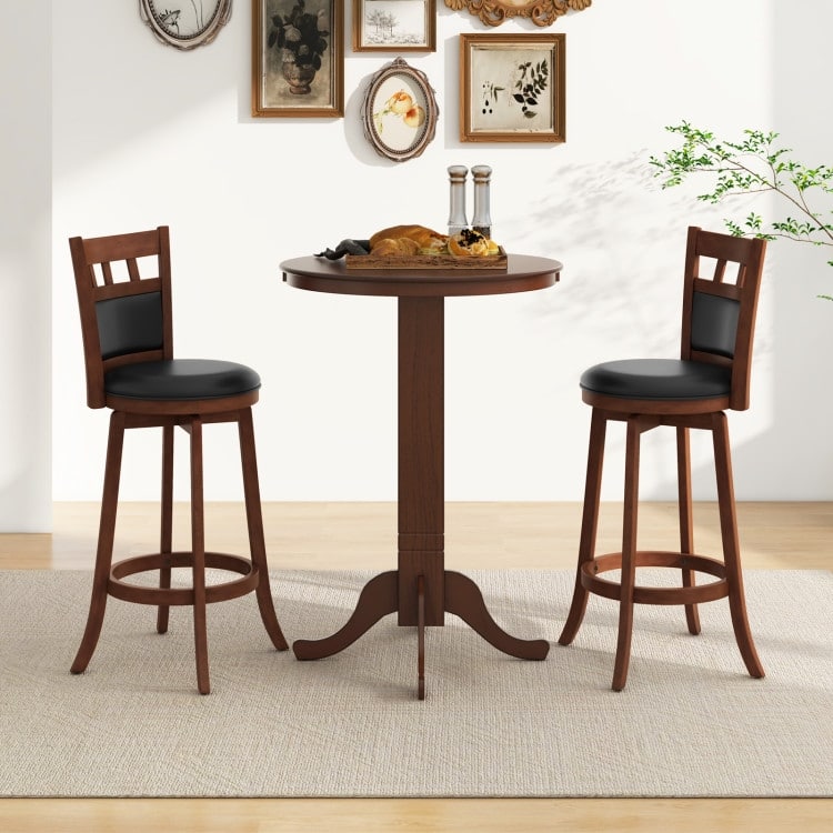 Espresso Round Bar Height Table with Rubber Wood Pedestal Base for Kitchen Dining or Bistro - 30"Dia x 41"H
