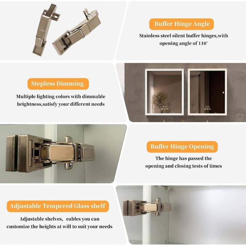 Illuminated LED Wall Mirrored Bathroom Storage Medicine Cabinet with Shaver Socket Bluetooth Anti-Fog Lighted Mirror Cabinet