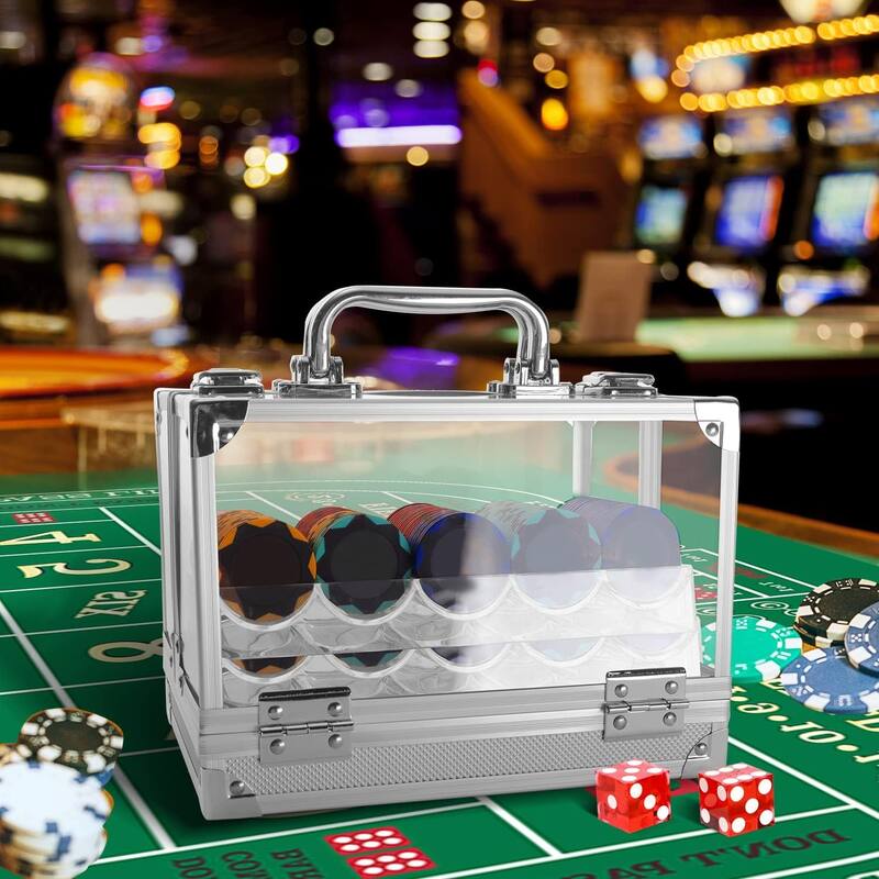 GSE™ 600pcs Aluminum Poker Chip Cases, 600ct Acrylic Poker Chips Carrier with 6 Poker Chip Trays - Clear